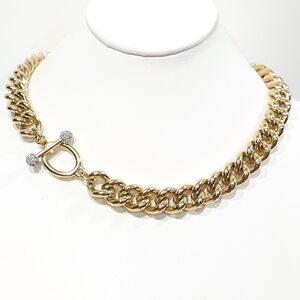 Vintage Givenchy Crystal Ball Toggle Chunky Gold Miami Cuban Chain Necklace